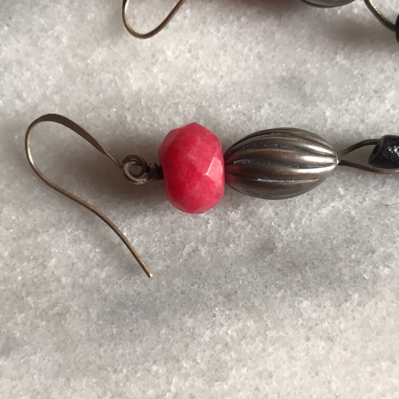 Maui Black Coral and Ruby Silver Dangle Earrings - Picture 3 of 7